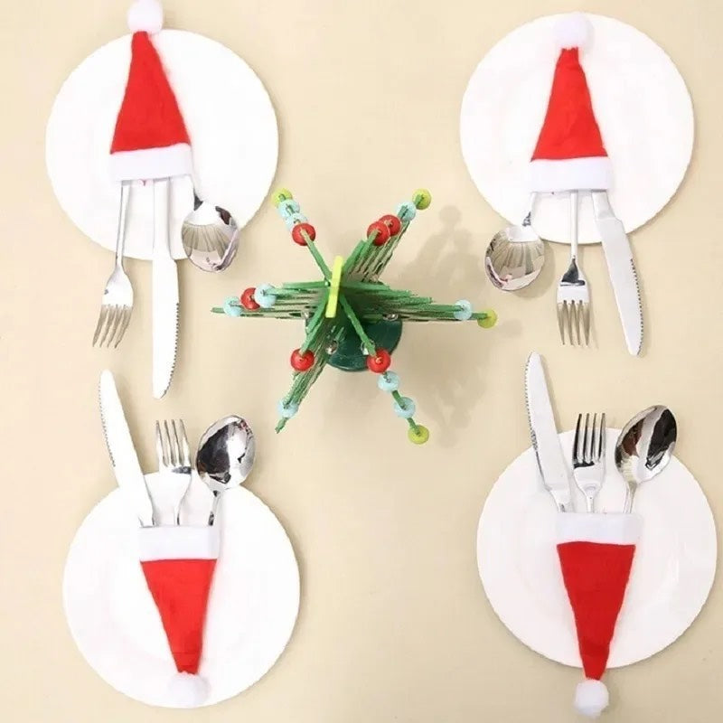 Merry Christmas 2024 Christmas Tableware Bag Holder Christmas Hat Fork Knife Cutlery Bag Christmas Decorations for Home (10 pcs)